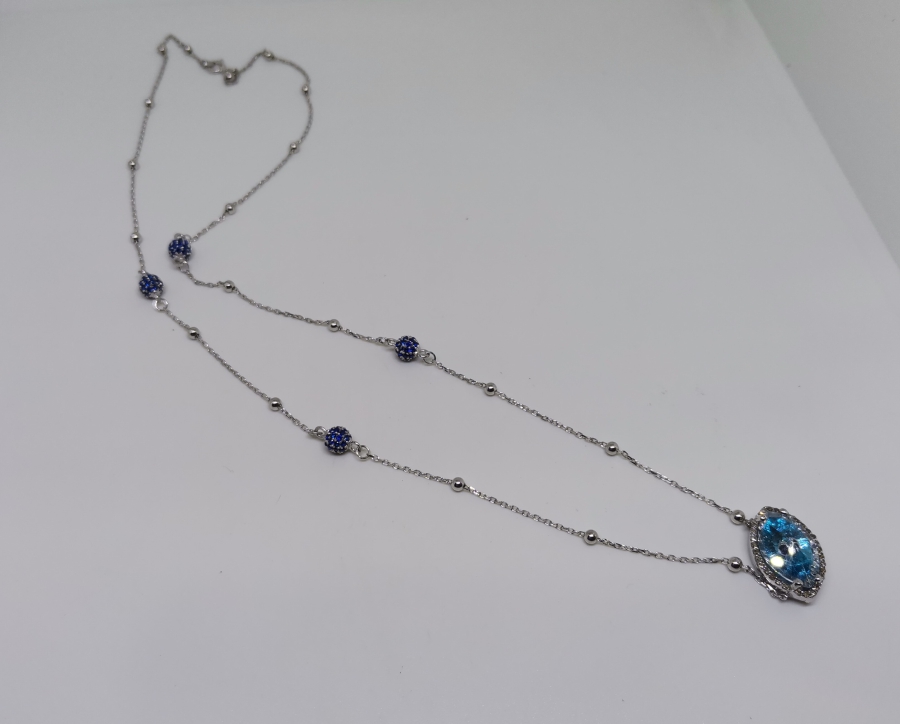 PIRLANTA VE SAFİR TAŞLI NAZAR BONCUĞU FORMLU KOLYE