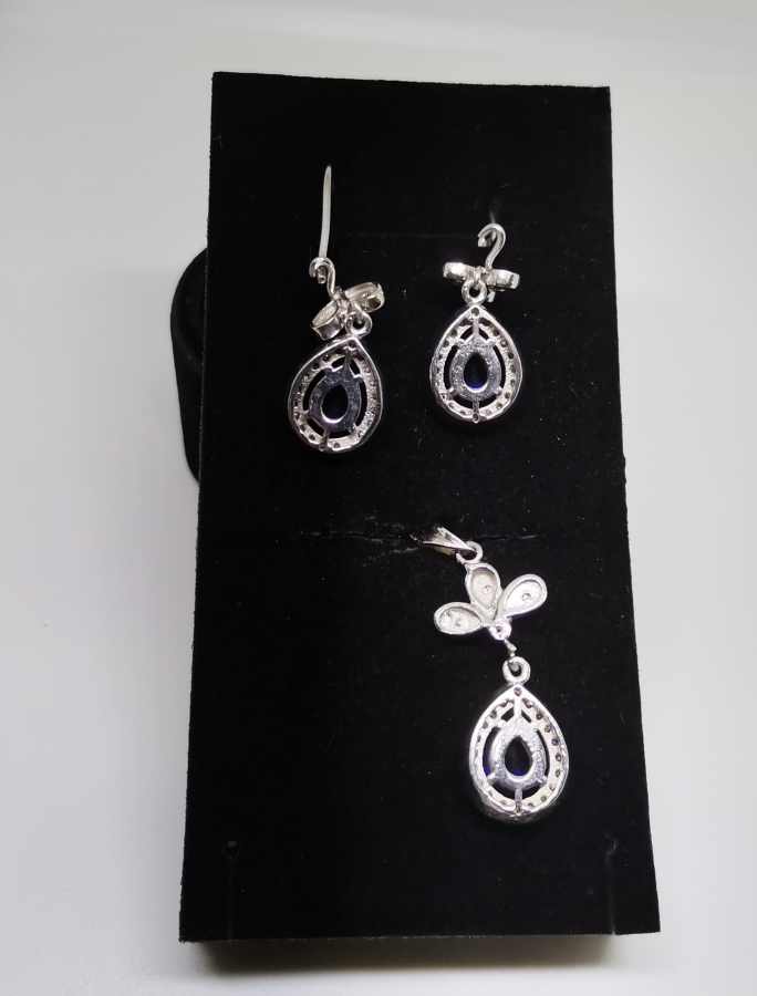 SAFİR VE PIRLANTA TAŞLI DAMLA MODEL KOLYE KÜPE TAKIMI