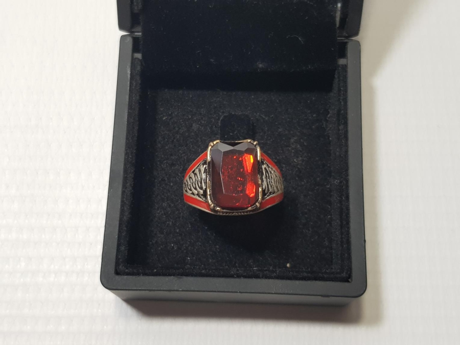 ANTİKA ATEŞ OPALİ TAŞLI VE MİNELİ YÜZÜK