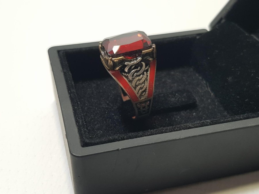 ANTİKA ATEŞ OPALİ TAŞLI VE MİNELİ YÜZÜK