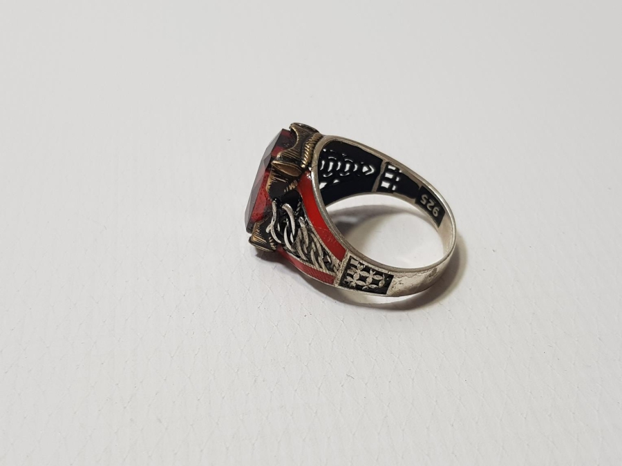 ANTİKA ATEŞ OPALİ TAŞLI VE MİNELİ YÜZÜK