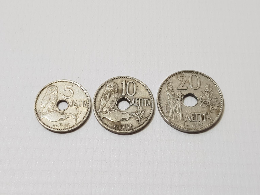 1912 YUNANİSTAN 5 - 10 - 20 LEPTA MADENİ PARALAR