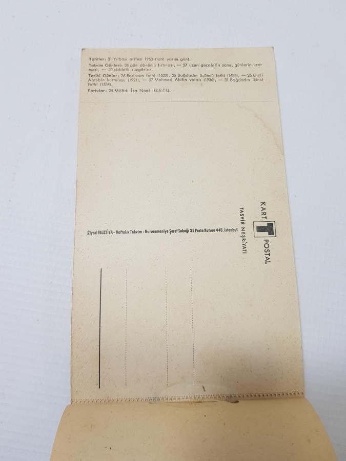 ZİYAD EBÜZZİYA 1949 TARİHLİ HAFTALIK TAKVİM