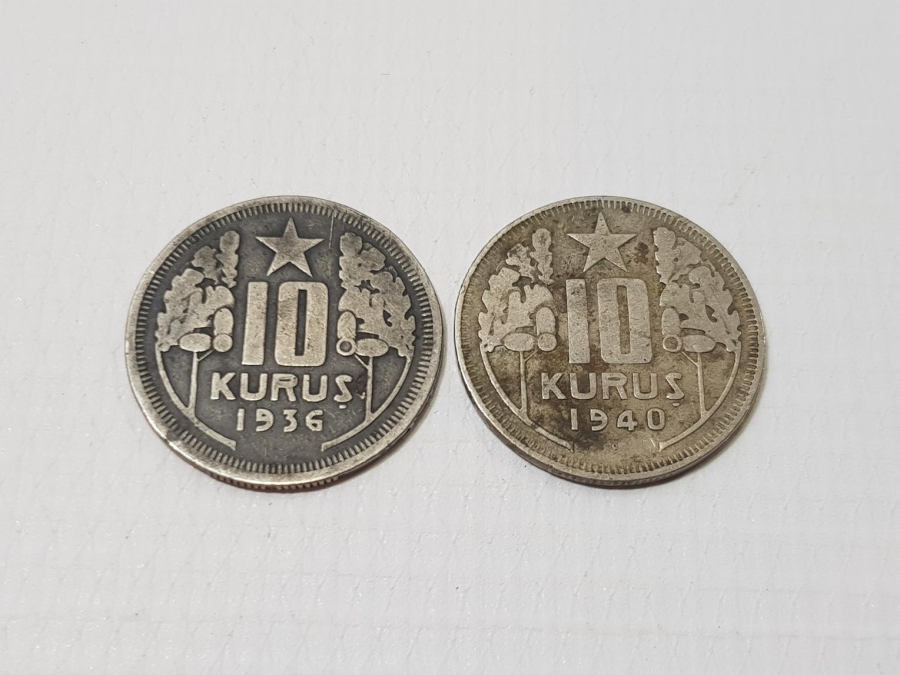 1936 VE 1940 TARİHLİ NADİR 10 KURUŞ