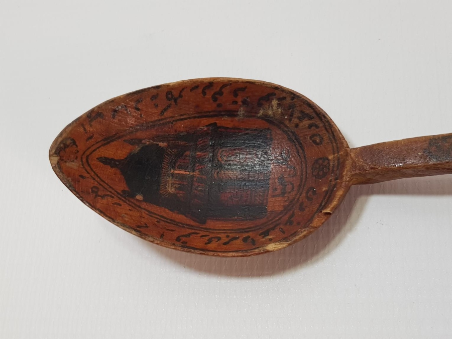 MESCİD-İ NEBİ RESİMLİ VE OSMANLICA YAZILI AHŞAP KAŞIK