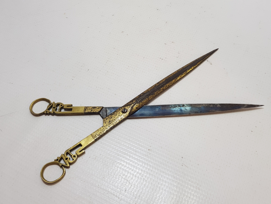 OSMANLI DÖNEMİ TAMAMI ALTIN ÇAKMA İŞÇİLİKLİ ÇOK NADİR HATTAT MAKASI