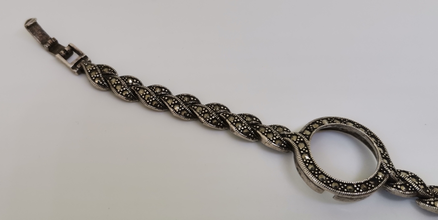 MARGAZİT TAŞLARLA SÜSLÜ GÜMÜŞ KOL SAATİ İSKELETİ