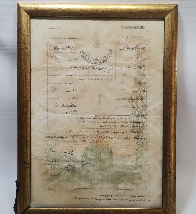 1. DÜNYA SAVAŞI DÖNEMİ ÇOK NADİR TOPÇU TERHİS BELGESİ