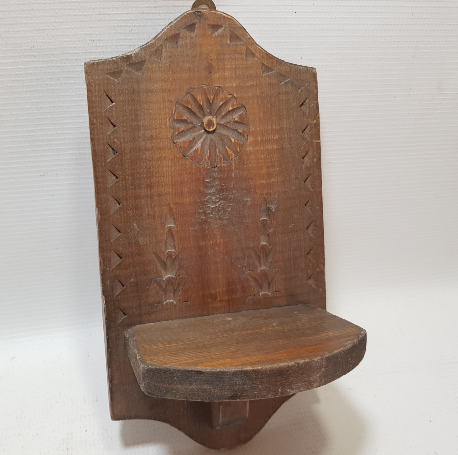 EL OYMA İŞÇİLİKLİ ANTİKA AHŞAP LAMBALIK - KAVUKLUK