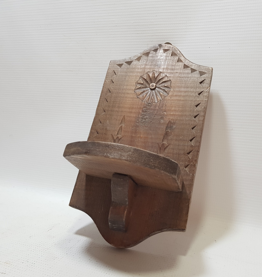 EL OYMA İŞÇİLİKLİ ANTİKA AHŞAP LAMBALIK - KAVUKLUK