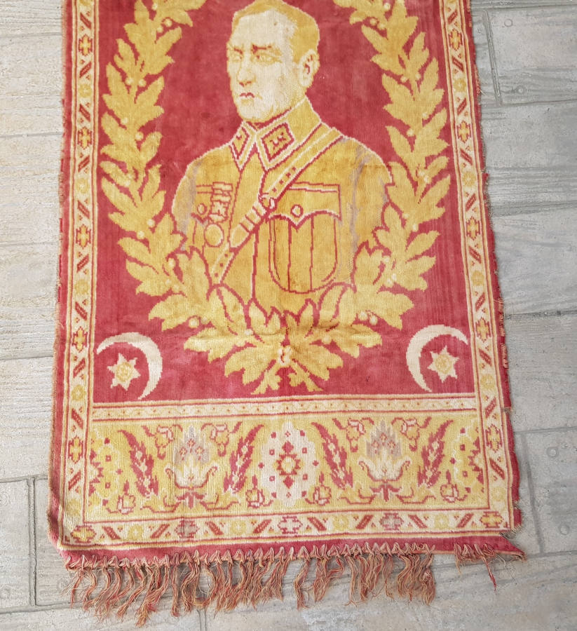 OSMANLI SON DÖNEM ÇOK NADİR ASKERİ KIYAFETLİ VE OSMANLI NİŞANLI MİLLİ MÜCADELE PROPAGANDASI ATATÜRK DUVAR HALISI