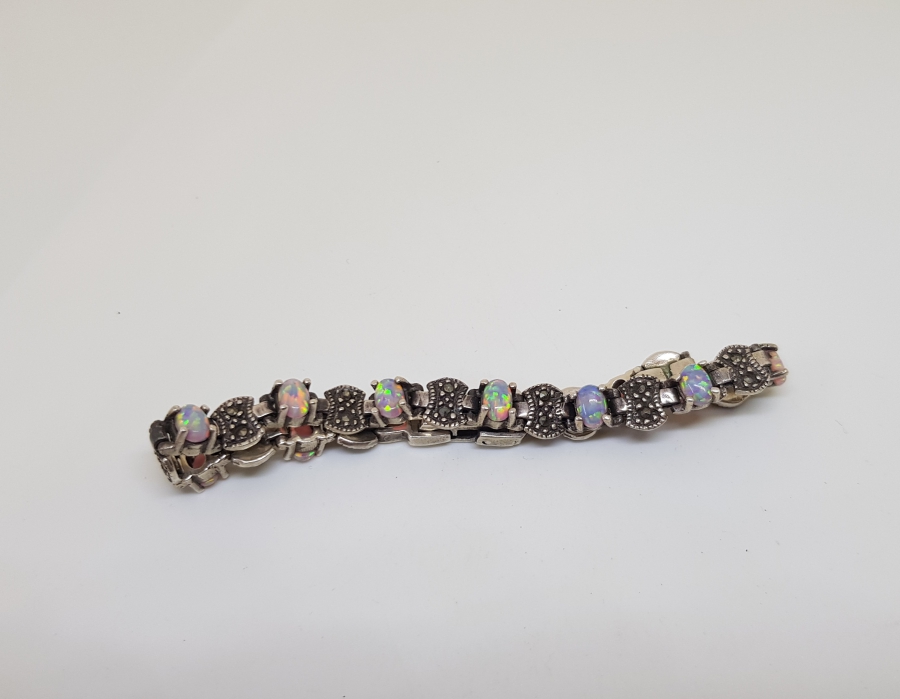 DOĞAL OPAL VE MARGAZİT TAŞLI ÖZEL YAPIM GÜMÜŞ BİLEKLİK