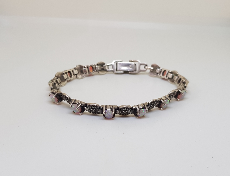 DOĞAL OPAL VE MARGAZİT TAŞLI ÖZEL YAPIM GÜMÜŞ BİLEKLİK