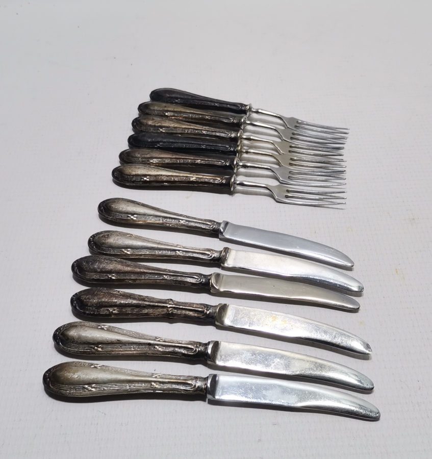 GÜMÜŞ SAPLI ALTILI ÇATAL BIÇAK SETİ