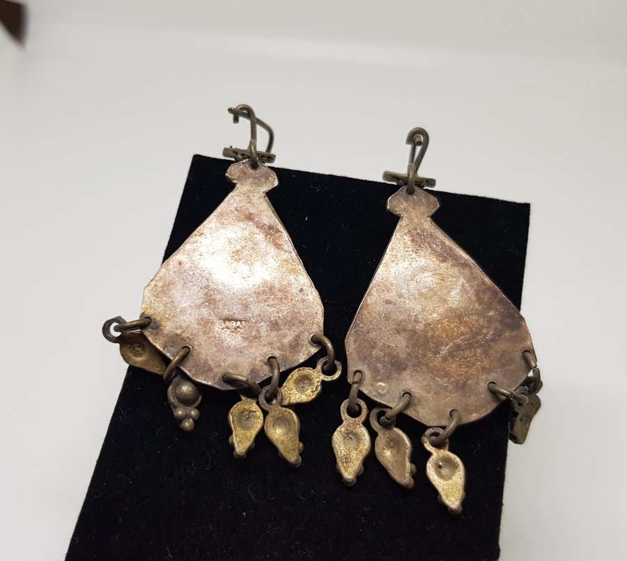 ÖZEL YAPIM ANTİKA SİYAH AKİKLİ GÜMÜŞ KÜPE