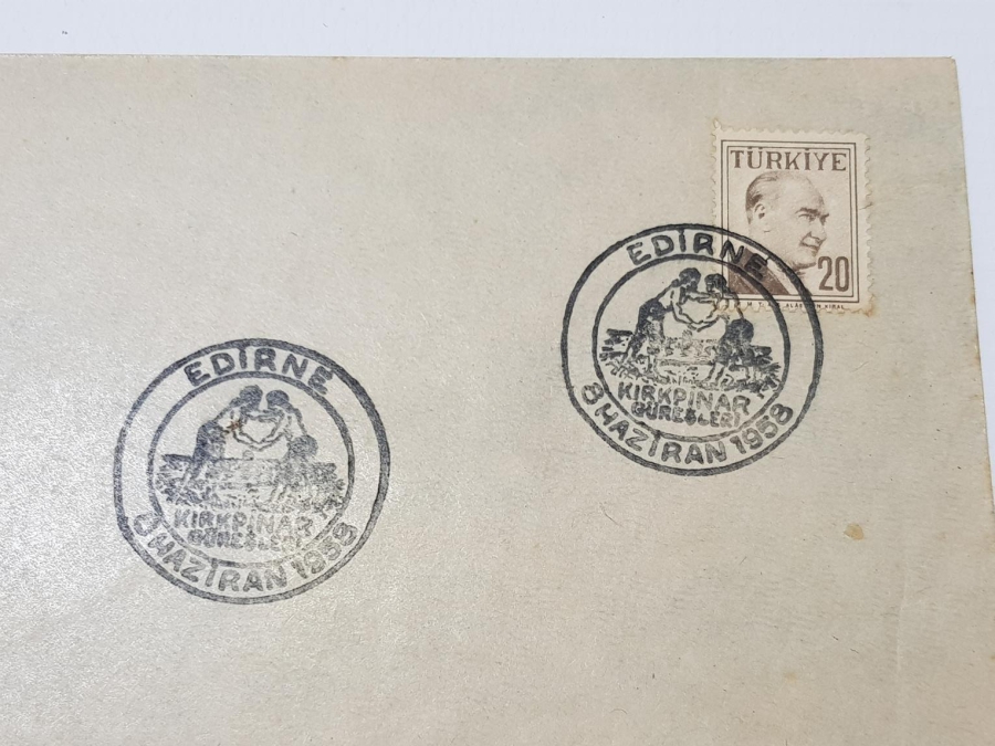 1958 EDİRNE KIRKPINAR GÜREŞLERİ İLK GÜN ZARFI