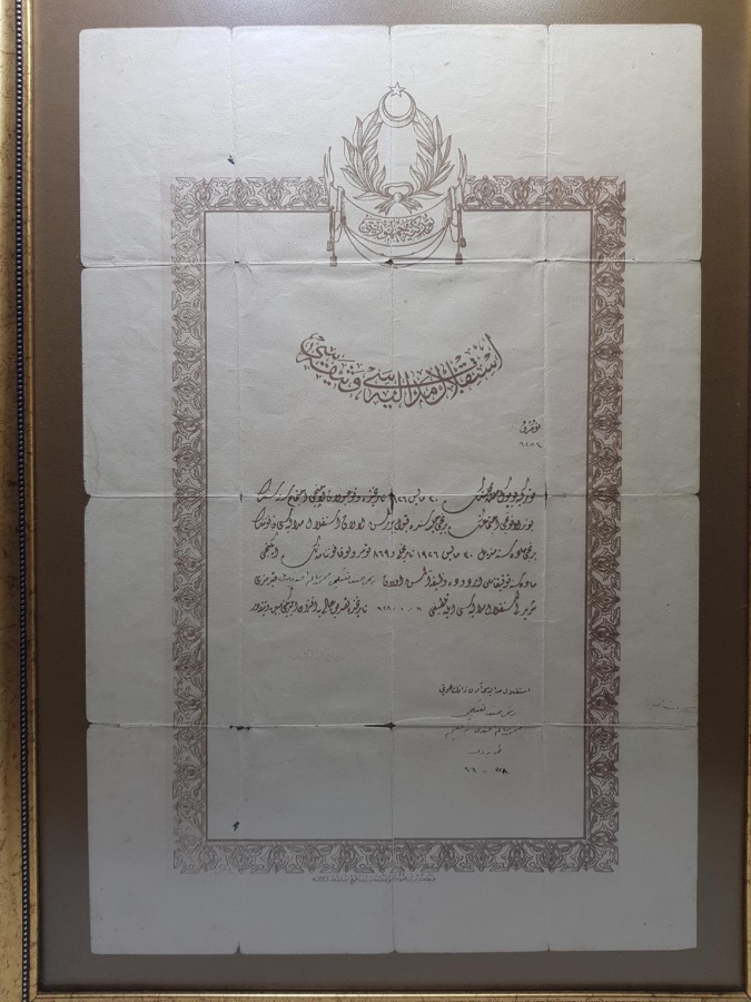 OSMANLICA İSTİKLAL MADALYASI BERATI