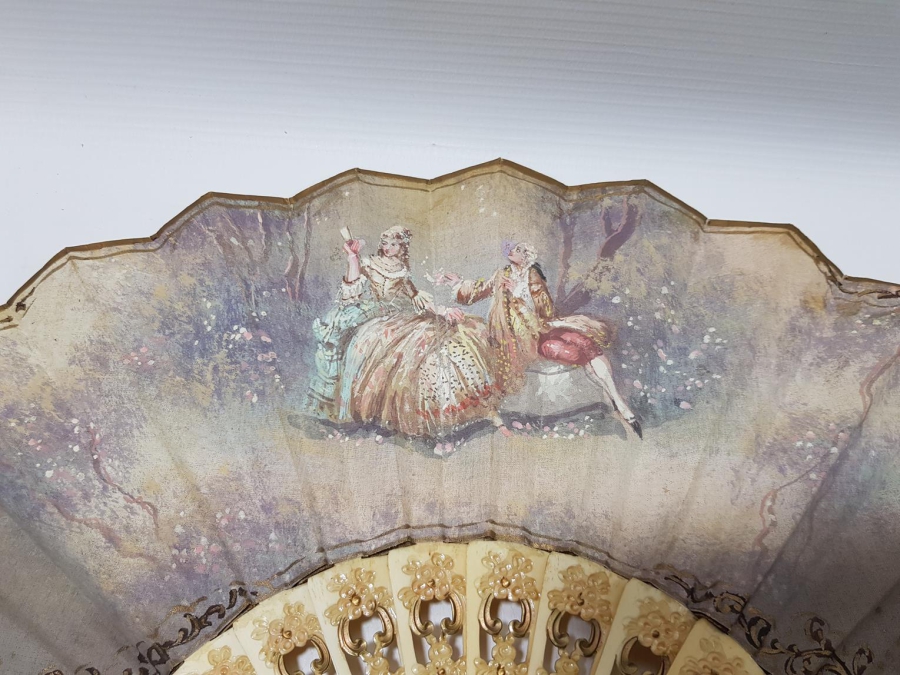 ANTİKA FİLDİŞİ SAPLI SANATÇI İŞİ EL BOYAMA YELPAZE