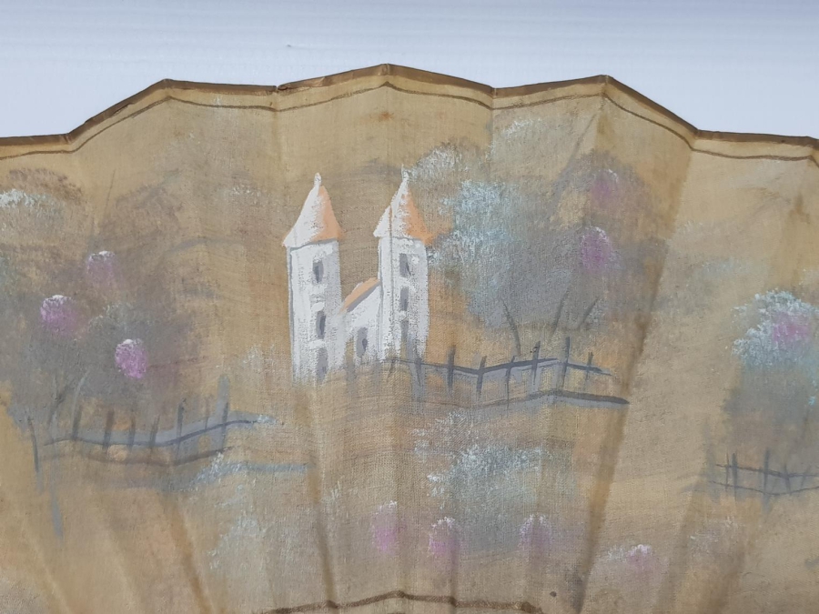 ANTİKA FİLDİŞİ SAPLI SANATÇI İŞİ EL BOYAMA YELPAZE