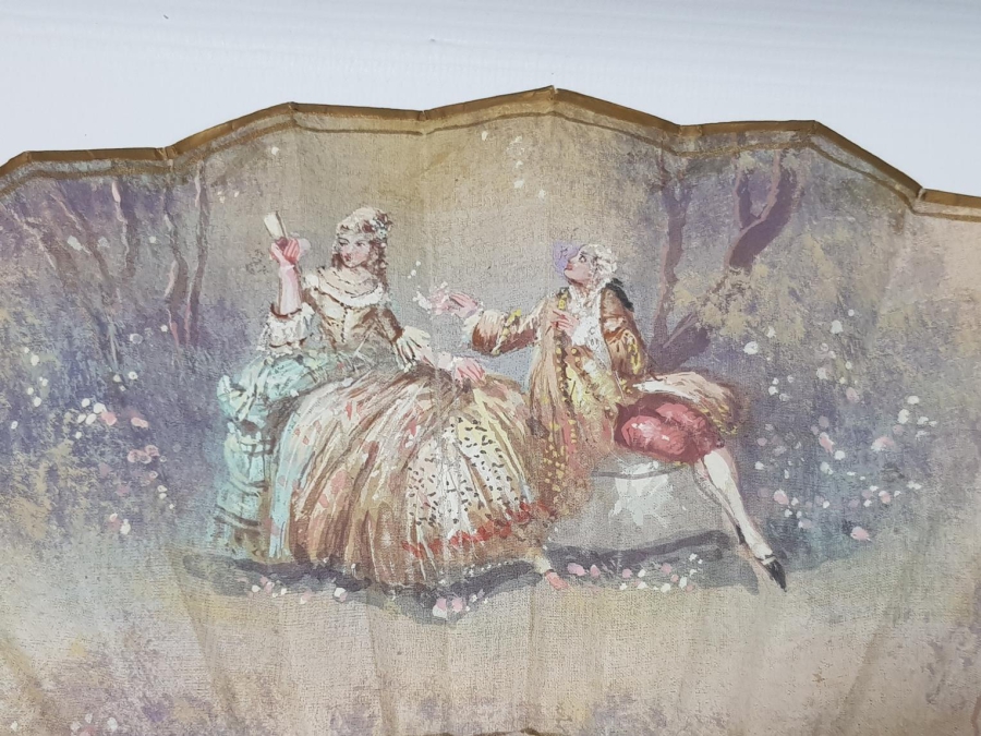 ANTİKA FİLDİŞİ SAPLI SANATÇI İŞİ EL BOYAMA YELPAZE