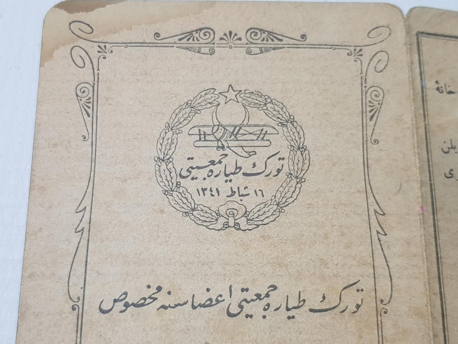 OSMANLICA TÜRK TAYYARE CEMİYETİ KİMLİK KARTI