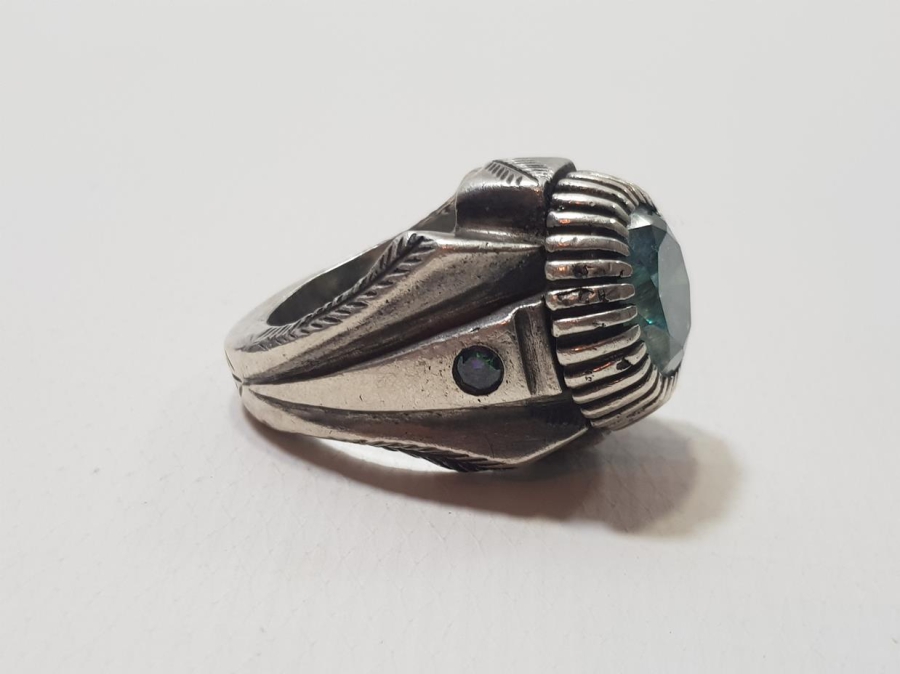 OSMANLICA DAMGALI TOPAZ TAŞLI GÜMÜŞ YÜZÜK