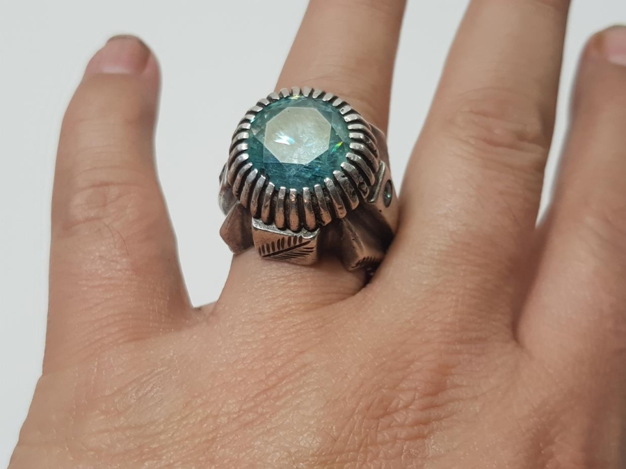 OSMANLICA DAMGALI TOPAZ TAŞLI GÜMÜŞ YÜZÜK