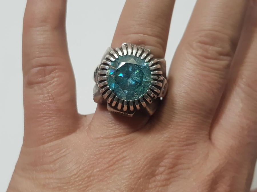 OSMANLICA DAMGALI TOPAZ TAŞLI GÜMÜŞ YÜZÜK