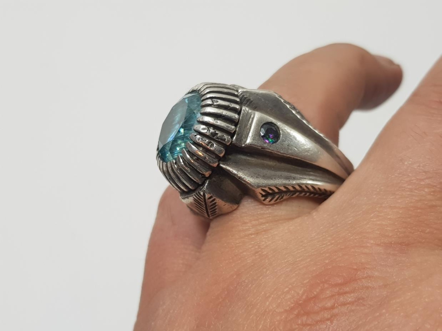 OSMANLICA DAMGALI TOPAZ TAŞLI GÜMÜŞ YÜZÜK