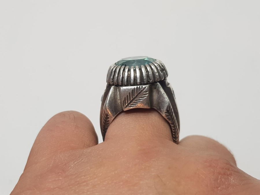 OSMANLICA DAMGALI TOPAZ TAŞLI GÜMÜŞ YÜZÜK