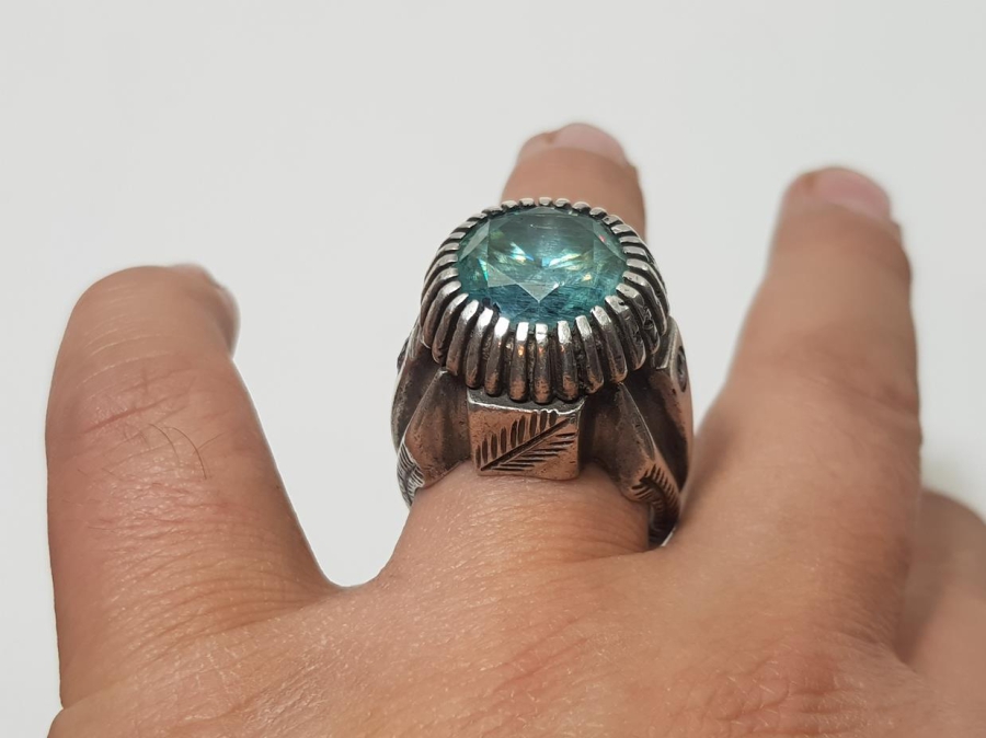 OSMANLICA DAMGALI TOPAZ TAŞLI GÜMÜŞ YÜZÜK