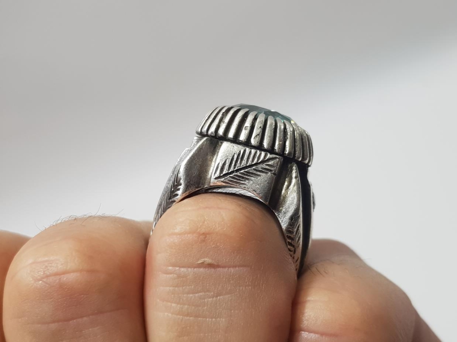 OSMANLICA DAMGALI TOPAZ TAŞLI GÜMÜŞ YÜZÜK