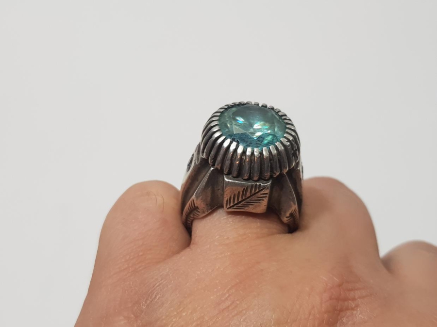 OSMANLICA DAMGALI TOPAZ TAŞLI GÜMÜŞ YÜZÜK