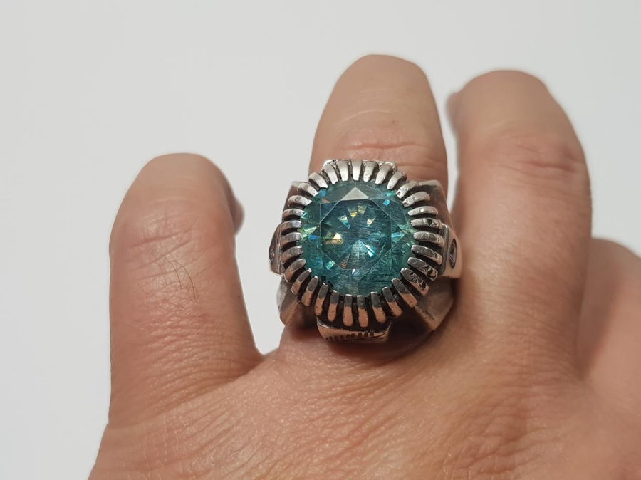 OSMANLICA DAMGALI TOPAZ TAŞLI GÜMÜŞ YÜZÜK