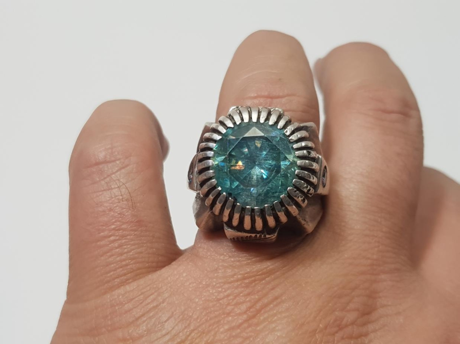 OSMANLICA DAMGALI TOPAZ TAŞLI GÜMÜŞ YÜZÜK