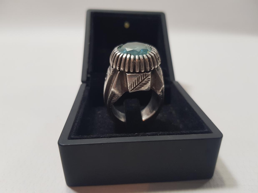 OSMANLICA DAMGALI TOPAZ TAŞLI GÜMÜŞ YÜZÜK