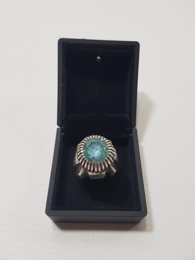 OSMANLICA DAMGALI TOPAZ TAŞLI GÜMÜŞ YÜZÜK