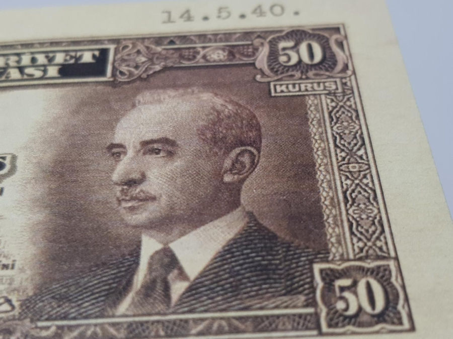 1940 İSMET İNÖNÜ RESİMLİ 50 KURUŞ DENEME BASKI ÇOK NADİR PARA