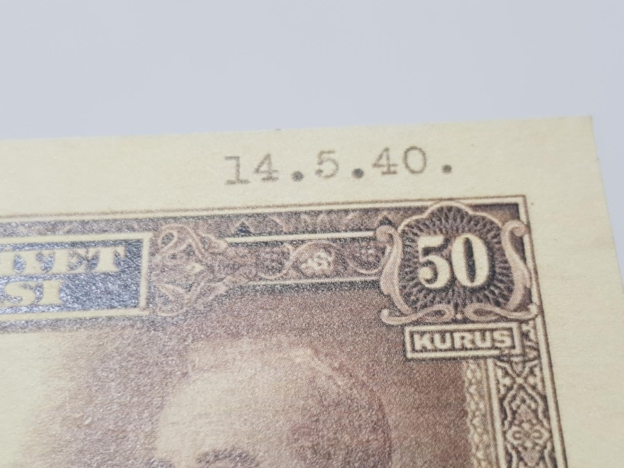1940 İSMET İNÖNÜ RESİMLİ 50 KURUŞ DENEME BASKI ÇOK NADİR PARA
