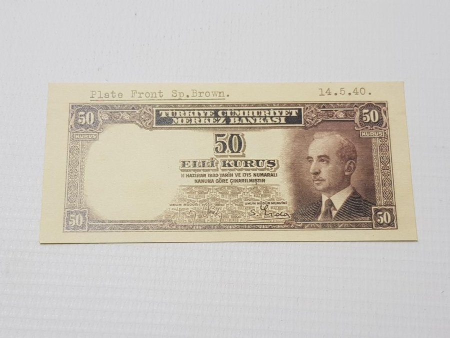 1940 İSMET İNÖNÜ RESİMLİ 50 KURUŞ DENEME BASKI ÇOK NADİR PARA
