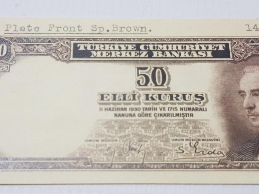 1940 İSMET İNÖNÜ RESİMLİ 50 KURUŞ DENEME BASKI ÇOK NADİR PARA