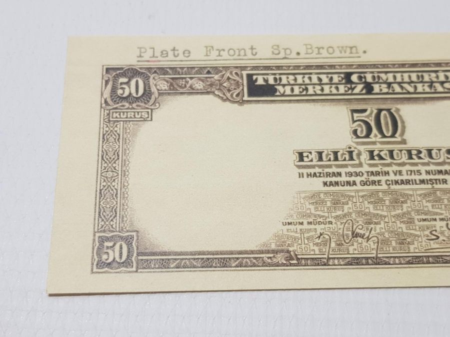 1940 İSMET İNÖNÜ RESİMLİ 50 KURUŞ DENEME BASKI ÇOK NADİR PARA