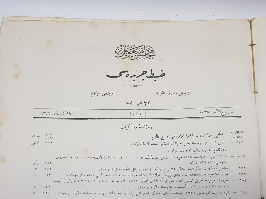 1. DÜNYA SAVAŞI 1916-1917 TARİHLİ 62 ADET MECLİS-İ MEBUSAN TUTANAKLARI