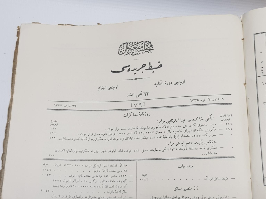 1. DÜNYA SAVAŞI 1916-1917 TARİHLİ 62 ADET MECLİS-İ MEBUSAN TUTANAKLARI