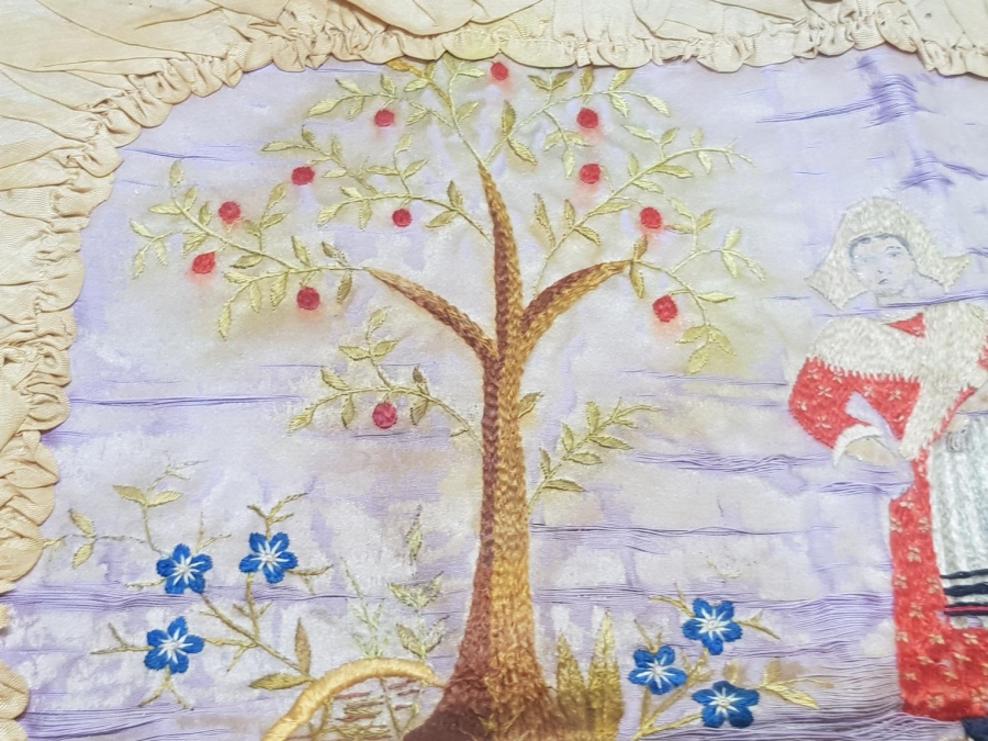 OSMANLI DÖNEMİ İZMİR RUM İŞİ EL İŞLEME İPEK PANO