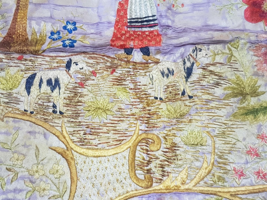 OSMANLI DÖNEMİ İZMİR RUM İŞİ EL İŞLEME İPEK PANO