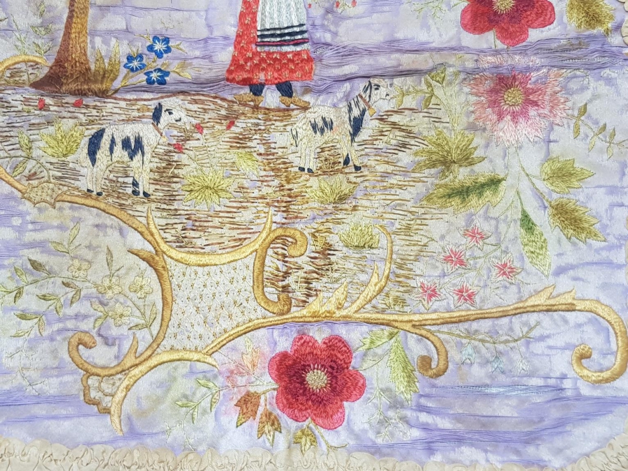 OSMANLI DÖNEMİ İZMİR RUM İŞİ EL İŞLEME İPEK PANO