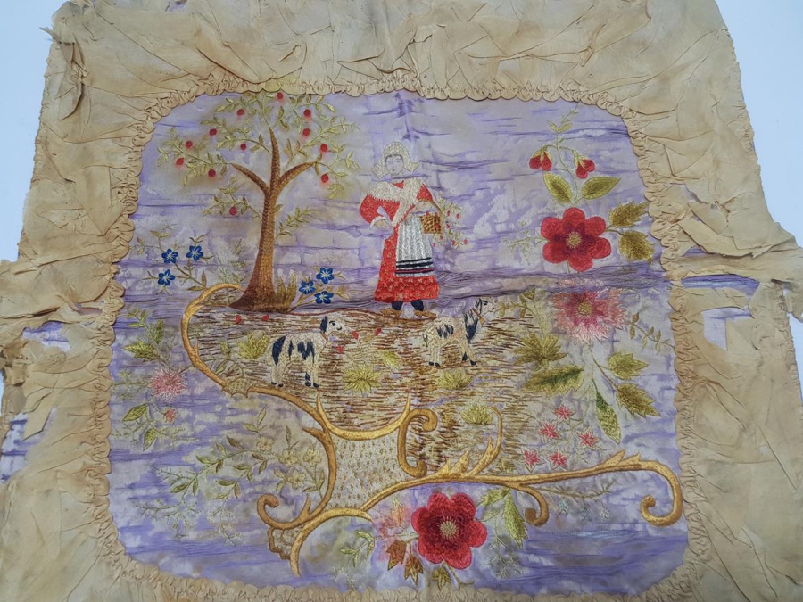 OSMANLI DÖNEMİ İZMİR RUM İŞİ EL İŞLEME İPEK PANO