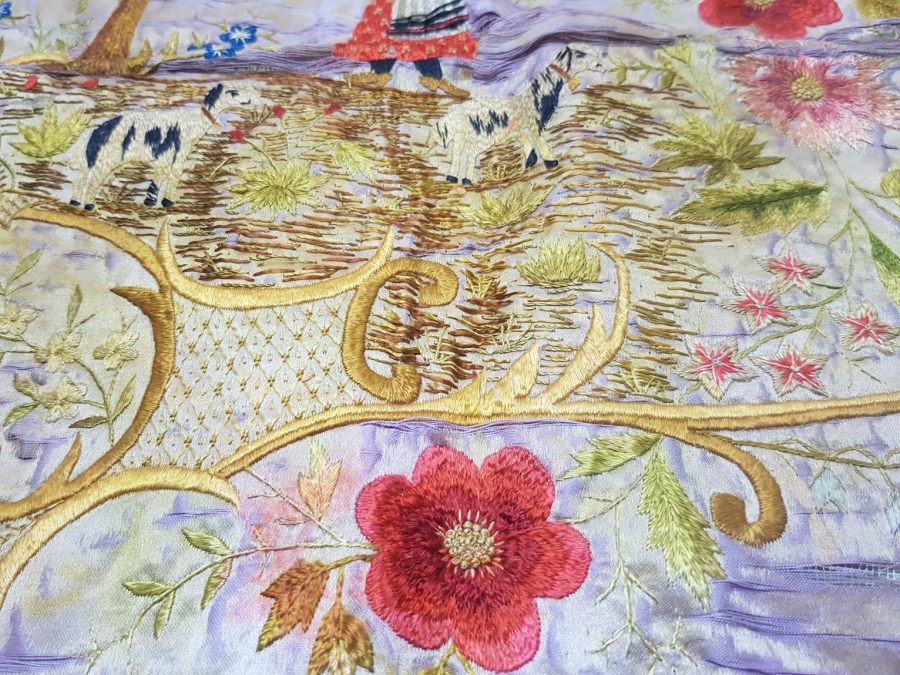 OSMANLI DÖNEMİ İZMİR RUM İŞİ EL İŞLEME İPEK PANO