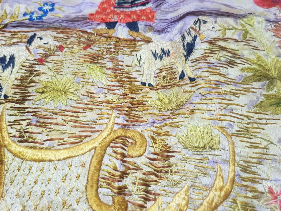 OSMANLI DÖNEMİ İZMİR RUM İŞİ EL İŞLEME İPEK PANO